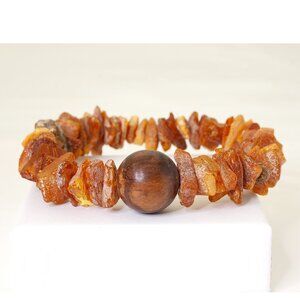 Natural Baltic Amber Bracelet, Real Amber Beads With Agarwood Bead, Unisex Style